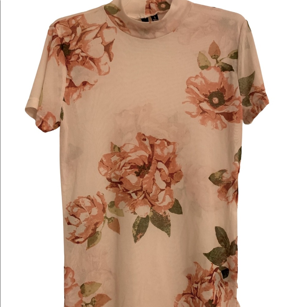 Sheer floral short sleeved top
